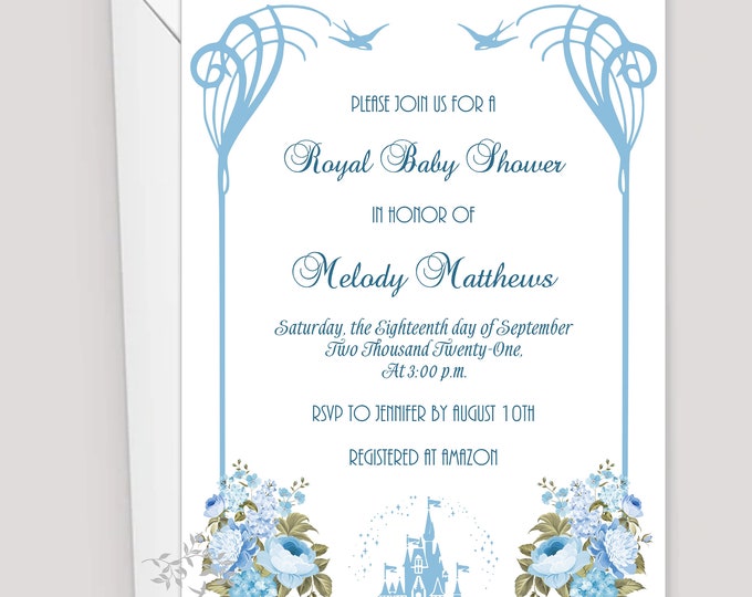 Cinderella Castle Baby Shower Invitation | Modern Baby Invitation | Calligraphy Baby Invitation #I528P10