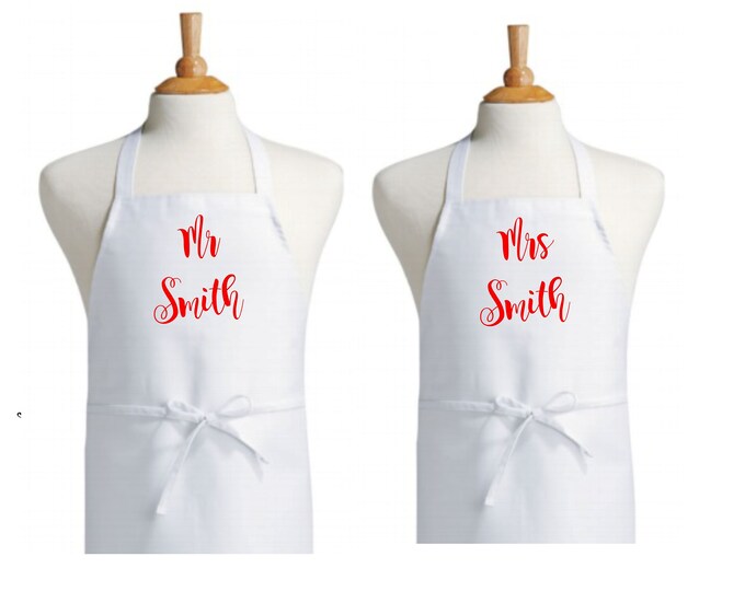 Personalized Mr & Mrs Aprons | Bridal Couple Gifts | Gift For Couples | Home Warming Gift | Couples Annivesary Gift | lovebirdslane