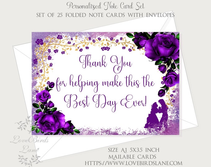 Rapunzel Purple Rose Thank You Cards | Enchanted Rose Thank You Cards | Personalized Thank You Card | lovebirdslane #C22623