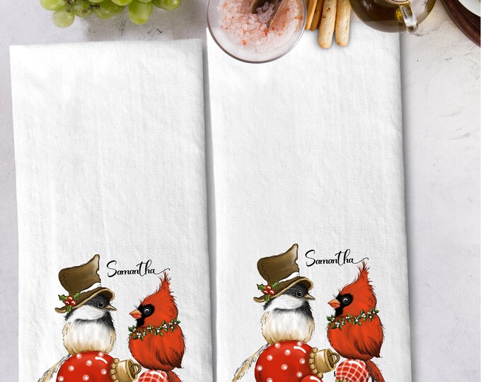 Personalized Cardinal Tea Towel Gift Set | Personalized Kitchen Hand Towel