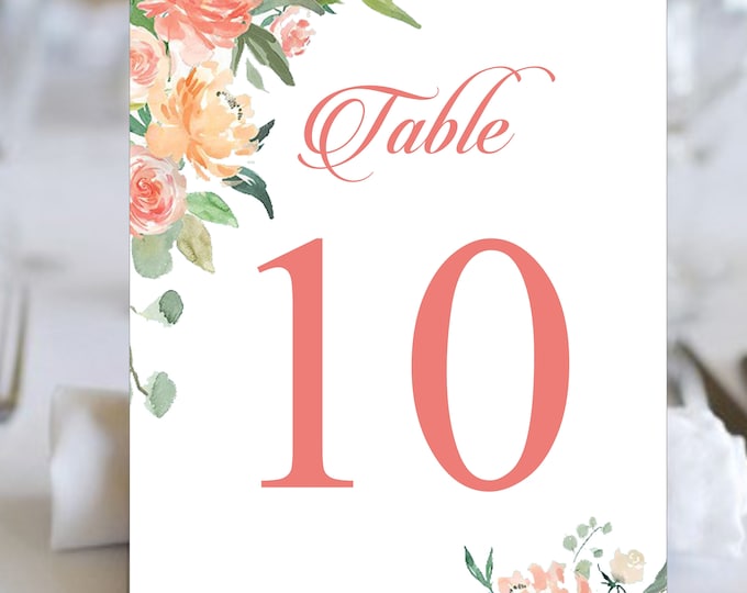 Table Numbers Watercolor Blush Wedding | Table Seating Cards | Item TN-619-1 | lovebirdslane