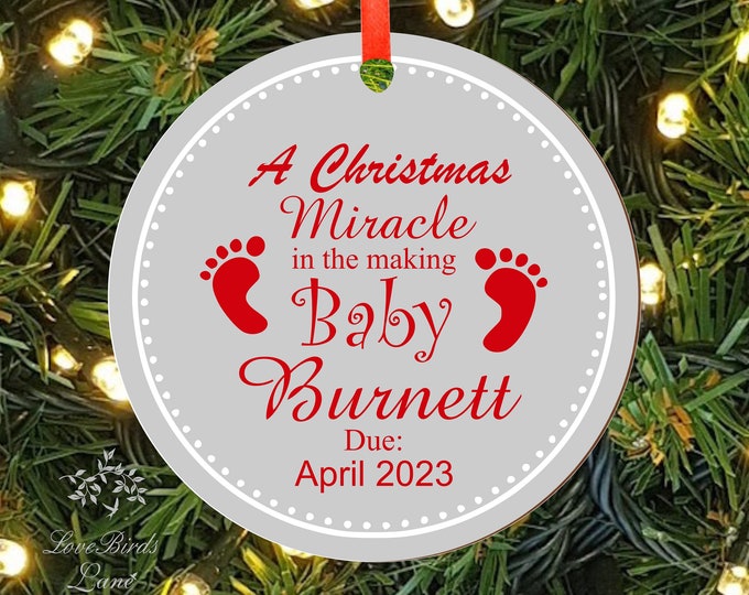 Baby Girl A Christmas Miracle - Expecting Ornament - Baby Footprint We're Expecting Christmas Ornament - O-5