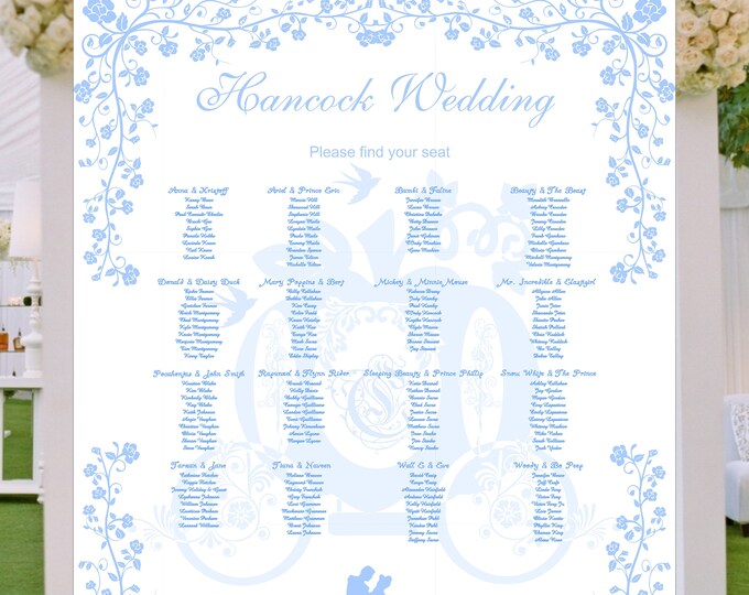 Cinderella Carriage Wedding Seating Table Sign Cinderella Seating Chart Wedding Welcome Sign S-428P-1