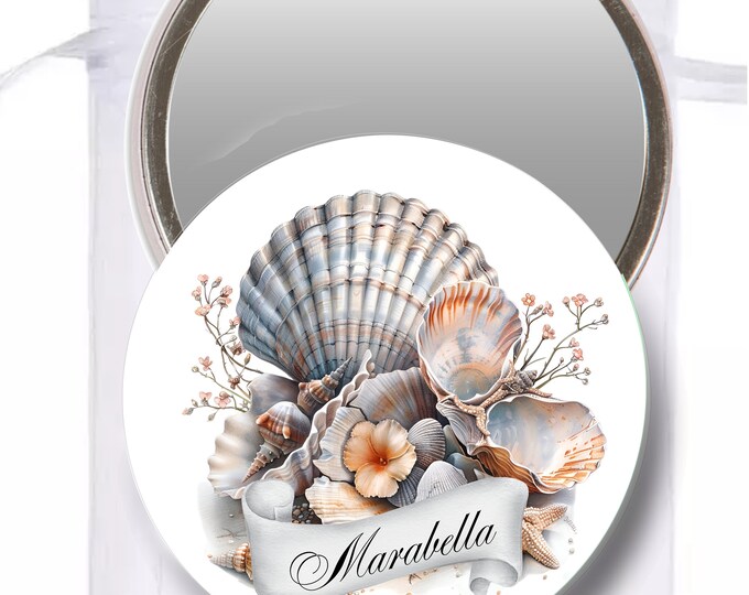 Sea Shell Personalized Pocket Mirrors | Bridal Shower Pocket Mirrors | Baby Shower Gift #CM0715-4