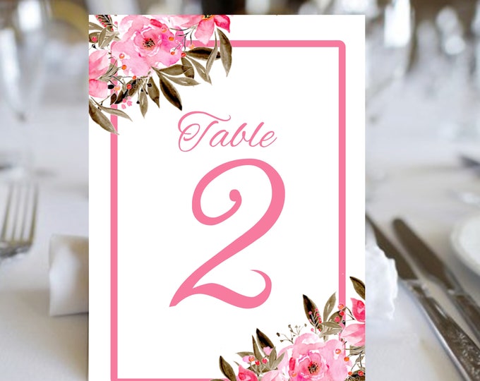 Vintage Floral Watercolor Table Numbers Wedding Table Cards