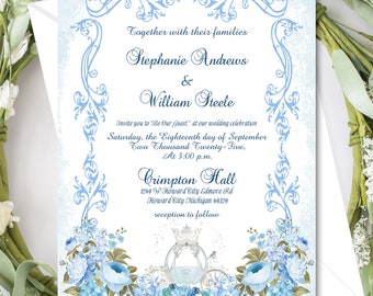 Enchanted Cinderella Invitation | Calligraphy Wedding Invitation | Quince Birthday Invitation | Baby shower Invitation #WI0325