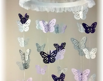 Lavender Purple Grey and White Butterfly Mobile, Baby Shower Gift, Nursery Decor, Nursery Mobile, Crib Mobile, Baby Mobile
