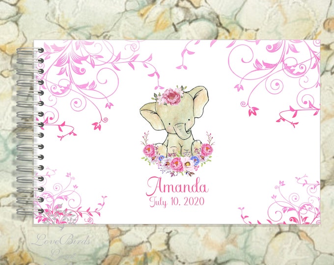 Personalized Baby Elephant Journal Autograph Guest Book Memory Journal or Baby Shower Guest Book #fairytaleBabyShower #guestbook #GB-008