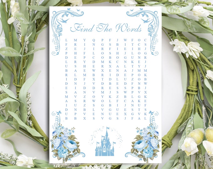 Wedding Shower Find That Word Game Cincerella Blue Castle Bridal Shower Game