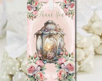 Vintage Lantern  Blush Rose Wedding Gift Tags |  Bridesmaid Cards | Blush Rose Thank You Cards | Personalized Thank You Card #0804-6