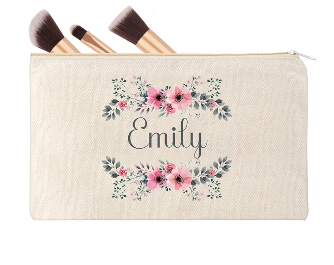 Personalized Floral Makeup Bag Wedding Favor Bridesmaid Gift #MB-002