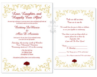Enchanted Rose Beauty And The Beast Wedding Invitation | Be Our Guest Calligraphy Wedding Invitation