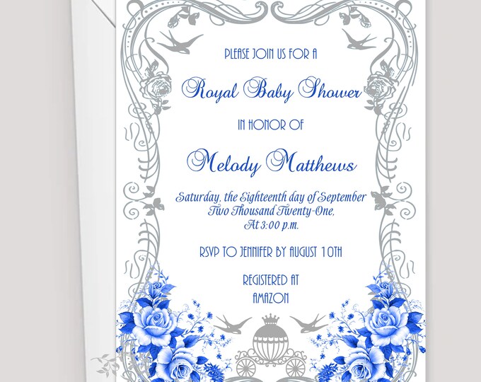 Cinderella Carriage Baby Shower Invitation | Modern Baby Invitation | Calligraphy Baby Invitation #I528P7