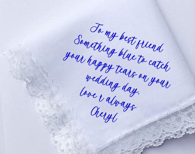 Something New Something Blue Bridal Wedding Handkerchief Gift bridal Happy Tears bouquet wrap #HK-2