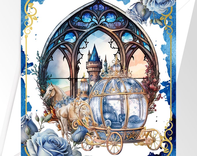 Gift Cards Note Cards Thank You Cards Wedding | Cinderella Blue Castle Thank You Cards | Enchanted Carriage Cards | Item #C1017-5