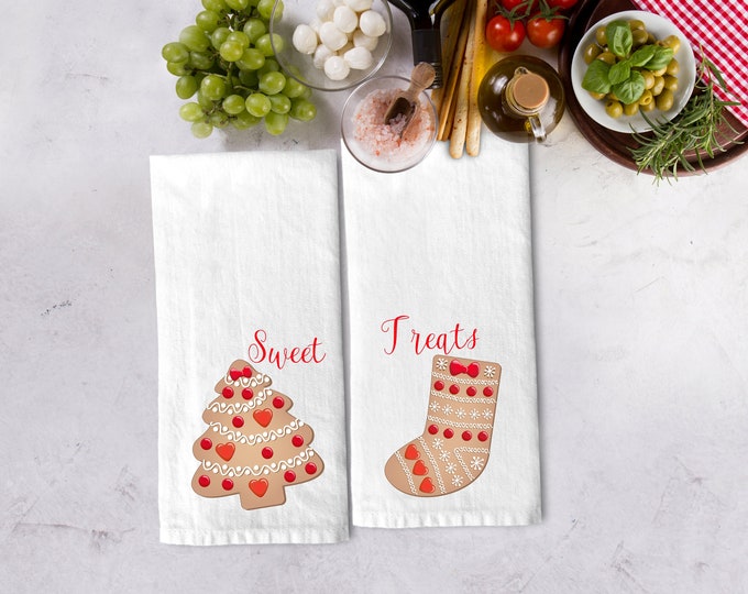 Personalized Ginger Bread Cookies Tea Towel Gift Set | Personalized Kitchen Hand Towel #TT-26 | 100% Cotton Personalized Flour Sack Towels