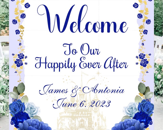 Digital Personalized Happily Ever After Fairy Tale Peony Wedding Welcome Sign or Baby Shower Sign lovebirdslane