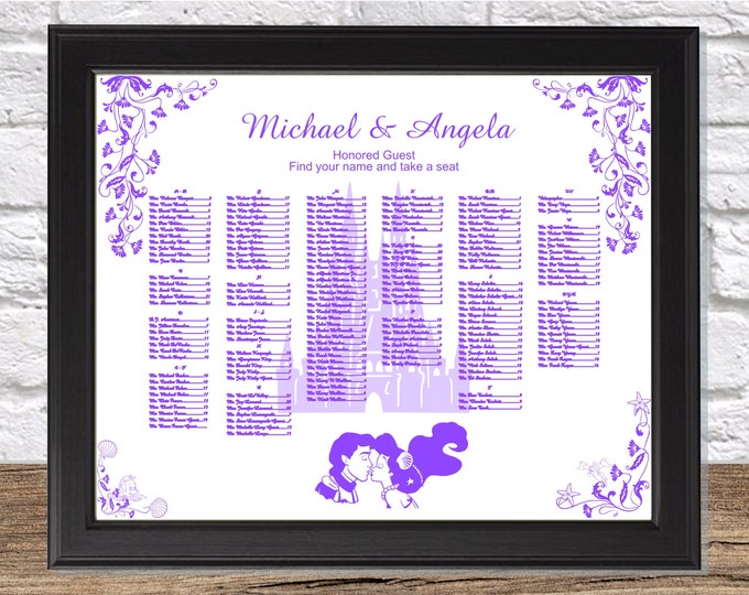 Romantic Kiss Ariel and Eric Alpha Wedding Seating Table Sign - Rustic Wedding Sign - Wedding Sign - Ready to Hang - lovebirdslane