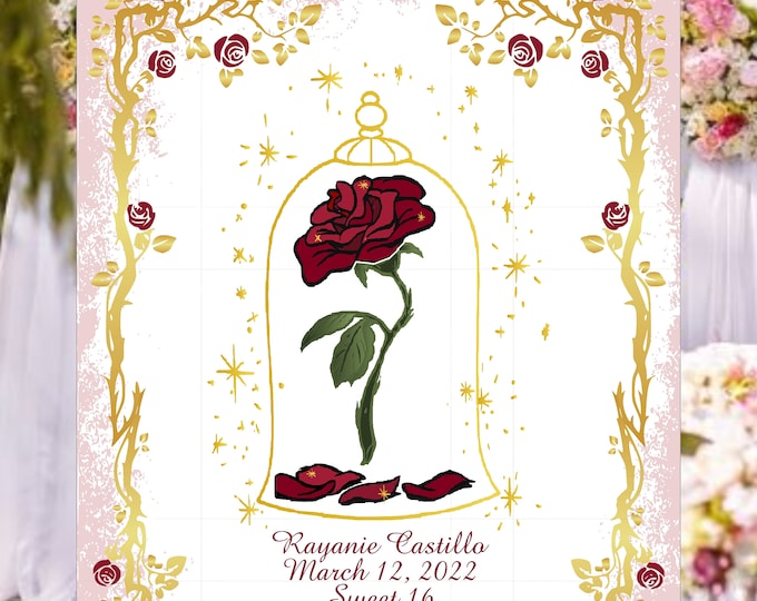 Enchanted Rose Beauty And The Beast Rose Wedding Welcome Sign Guest Book Alternative | Unique Wedding Guestbook |  LovebirdsLane #GB228-0P