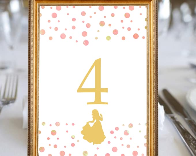 Pink and Gold Princess Fairytale Story Book Table Numbers | Birthday Girl Party Decor