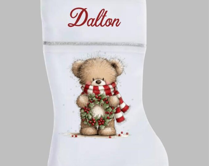 Personalized Whimsical Teddy Bear Christmas Stocking