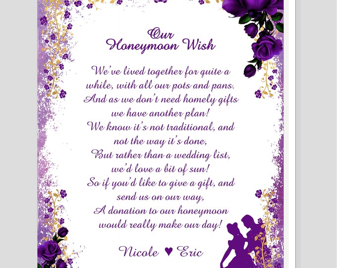 Cinderella Enchanted Rose Honeymoon Wish Card Calligraphy Wedding #I-0223P