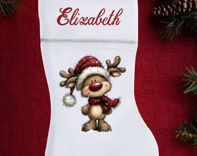 Personalized Whimsical Reindeer Christmas Stocking