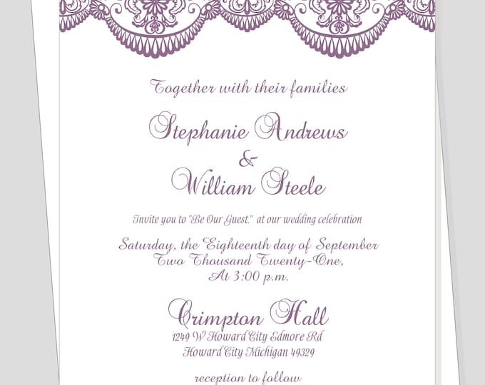 Wisteria Filigree Monogram Modern Bride Wedding Invitation | Calligraphy Wedding Invitation #WI0518-9P