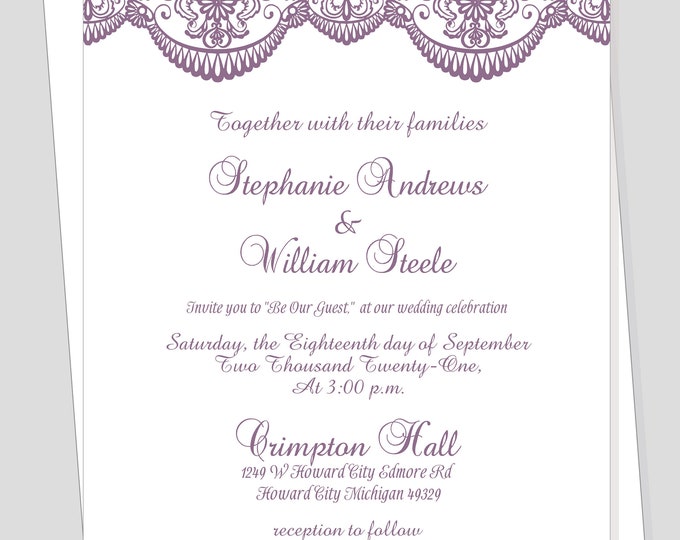 Wisteria Filigree Monogram Modern Bride Wedding Invitation | Calligraphy Wedding Invitation #WI0518-9P