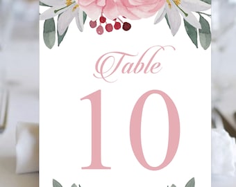 Table Numbers Rose Gold Blush Rustic Wedding | Table Seating Cards | Item TN-619 | lovebirdslane