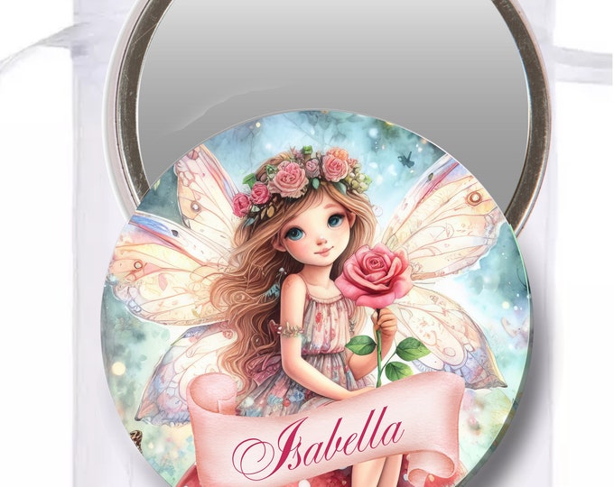 Enchanted Forest Pink Fairy Personalized Pocket Mirrors | Bridal Favor Gifts | Team Bride Pocket Mirrors | Bachelorette favors #M0203-1