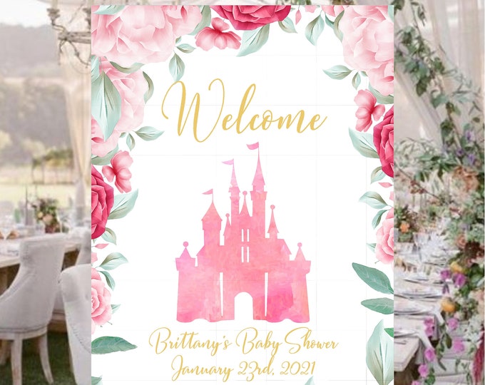 Digital Personalized Fairy Tale Cinderella Castle Wedding Welcome Sign or Baby Shower Sign lovebirdslane