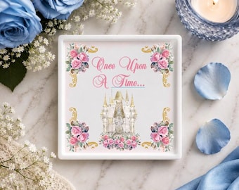 Personalized Enchanted Rose Blush Castle Jewelry Dish | Red Rose Trinket Tray | Romantic Keepsake Gift