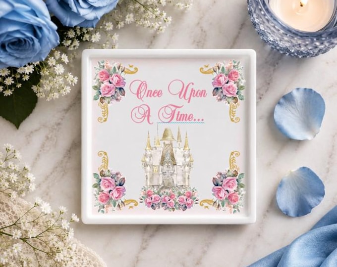 Personalized Enchanted Rose Blush Castle Jewelry Dish | Red Rose Trinket Tray | Romantic Keepsake Gift