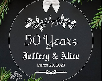 50 Year Anniversary Engraved First Christmas Wedding Custom Holiday Glass Ornament Keepsake - Large Over 3 Inch