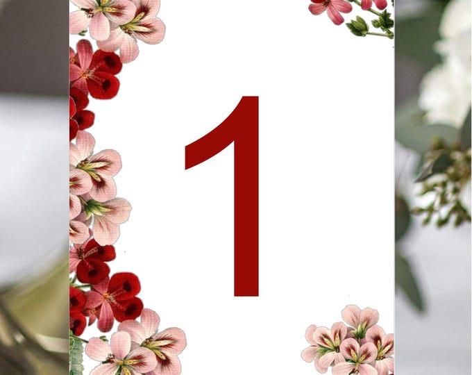 Spring Blossom Table Numbers | Table Seating Cards | Item TN-429-2 | Rose Table Setting | Bridal Shower Decor