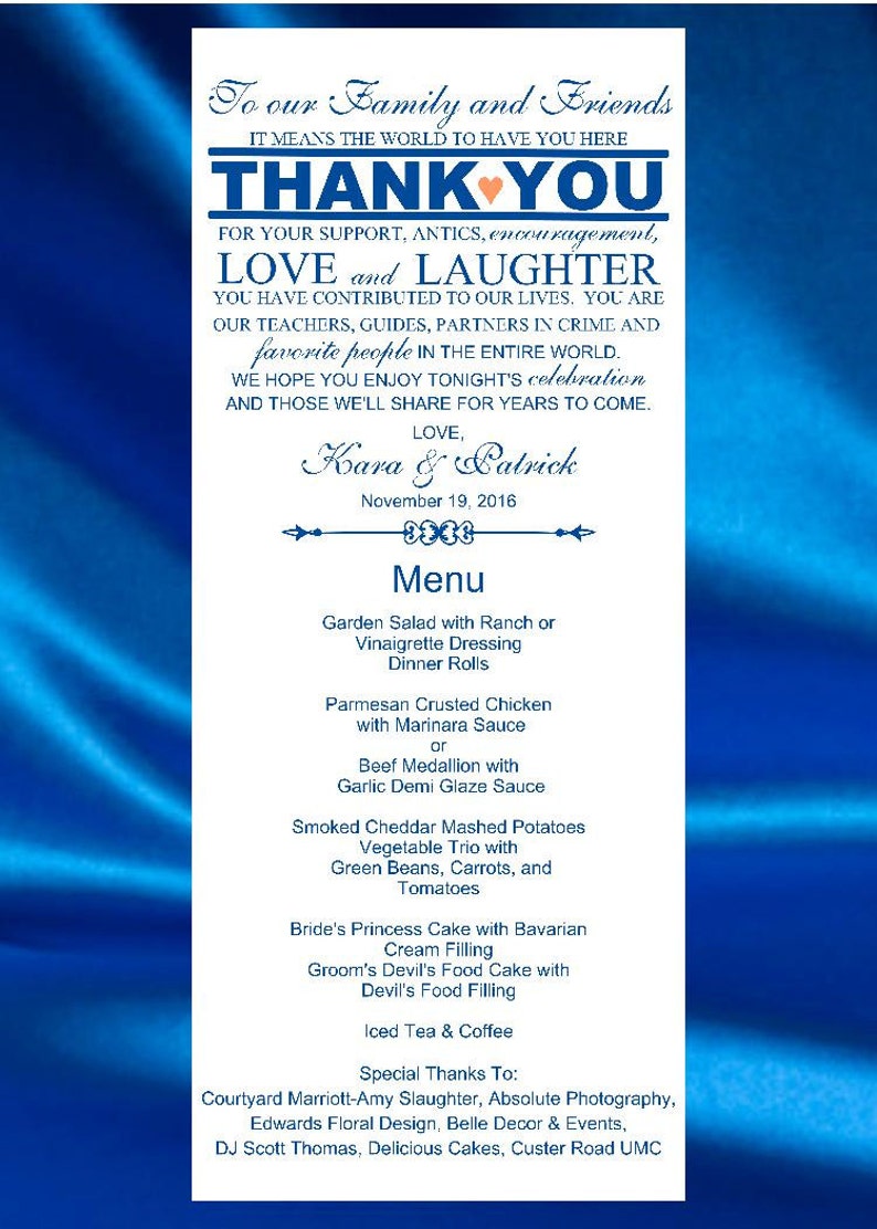 DYI Printable Rockwell Modern Wedding Menu Thank You Card Personalized Menu by lovebirds Lane