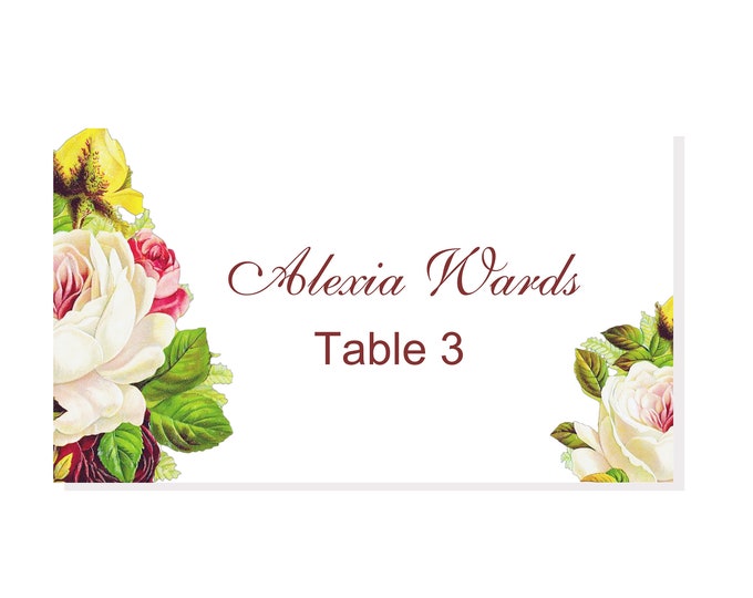 Place Card Vintage Rose Romantic Accent Fairy Tale Princess Wedding Escort Cards Table Seating Wedding Place Cards Reserved Seating Cards