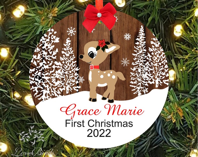 Personalized Baby's First Christmas Ornament | Deer Ornament | Rudolf The Reindeer Kid's Christmas Ornament | lovebirdslane  Wood Ornament