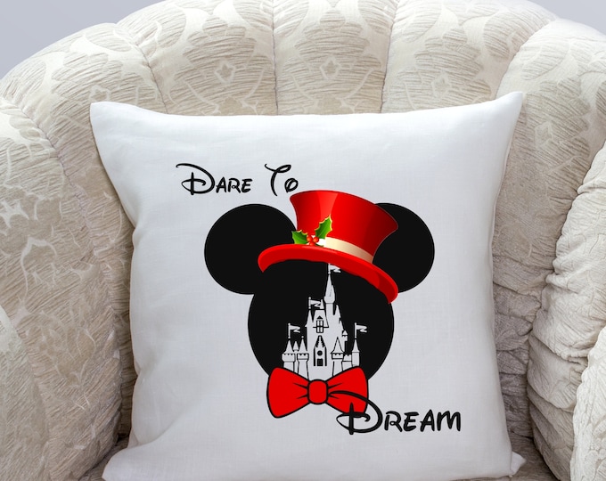 Dare To Dream Mickey Mouse Castle Christmas Peach Skin Pillow Cover Wedding Keepsake