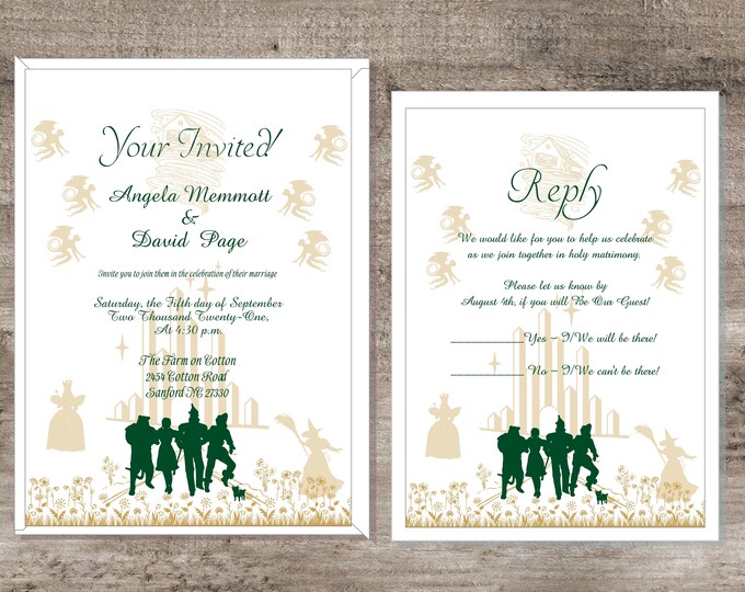 Wizard Of Oz Wedding Invitation With Reply Card Calligraphy Wedding Invite