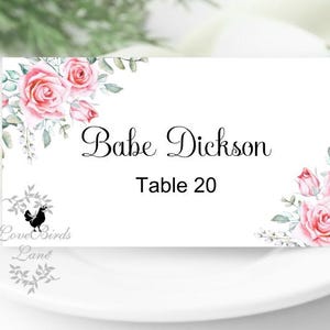 Cartões de lugar com estampa floral de peônia rosa brilhante | Planos ou dobrados com ícones de refeição opcionais PC619-10