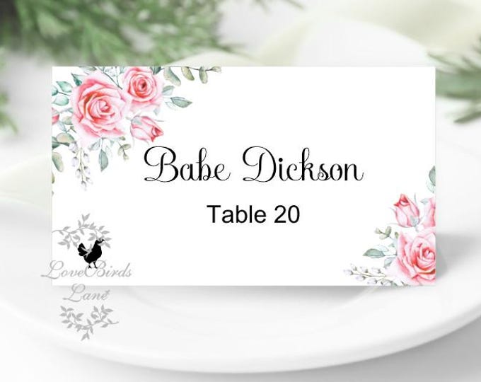 Printed Place Cards | Bright Pink Peony Floral | Flat or Folded Place Cards with optional meal icons PC619-10