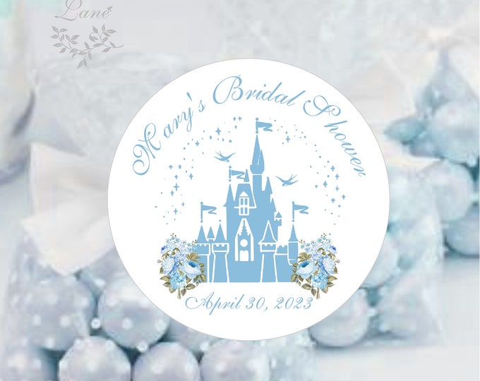 Cinderella Blue Castle Castle favor label | Bridesmaid Gift Box Invite Label | Wedding Invitation Label