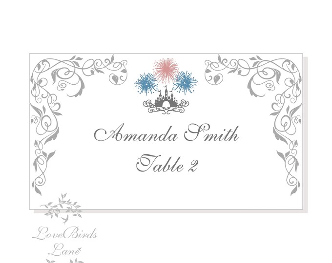 Place Card Fireworks Castle Romantic Accent Fairy Tale Princess Wedding Escort Cards Table Seating Reserved Seating Cards #PC-406-1