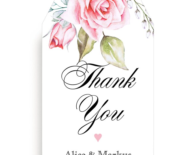 Personalized Gift Tags | Blush Pink Rose Thank You Gift Tags | Personalized Thank You Card #T1230-9