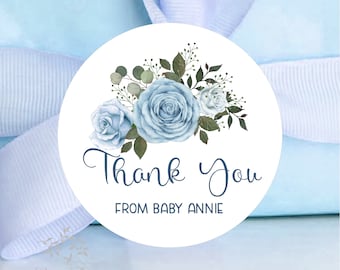 Enchanted Blue Girl Rose Thank You Favor Labels | Favor Stickers Printed | Cinderella Blue Rose Labels Lovebirdslane