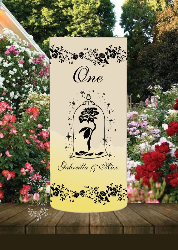 Personalized Wedding Luminaries Table Numbers Lantern Centerpiece Decorations Enchanted Rose Beauty and The Beast Fairy Tale Luminaries