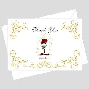 Biglietti di ringraziamento personalizzati stampati per matrimonio / Biglietti di ringraziamento con rosa incantata / Biglietti di ringraziamento con rosa La bella e la bestia / Articolo n. C0606-1