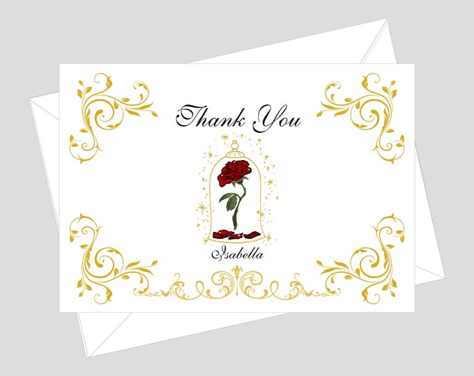 Personalized Thank You Cards Wedding | Enchanted Rose Thank You Cards | Beauty Beast Rose Thank You Note Cards | Item #C0606-1